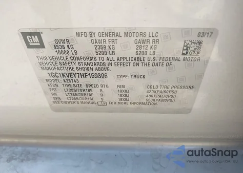 2017 Chevrolet Silverado 2500Hd Lt from USA, damaged, VIN 1GC1KVEY7HF169306